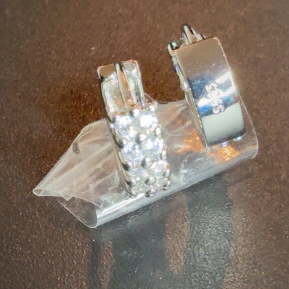 Sterling Silver 925 Crystal Huggie Hoop Earrings Fashion Jewelry - Picture 2 of 4